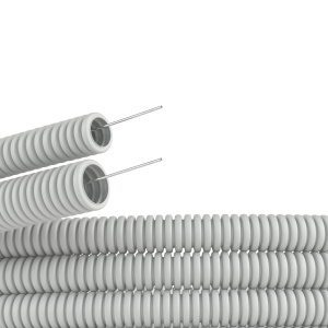 Труба ПВХ гибкая гофр. д.40мм, тяжёлая с протяжкой, 20м, цвет серый