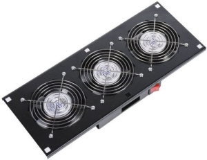 Модуль вентиляторный 19" 1U, 3 вентилятора, регул. глубина 200-310 мм с контр-ом температуры, черный