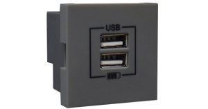 Розетка USB двойная, зарядная, серый (45439 SIS)