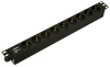 Hyperline SHE19-9SH-CB Блок розеток для 19" шкафов, горизонтальный, 9 розеток Schuko, без кабеля питания, клеммная колодка 16A, 250В, 482.6x44.4x44.4м