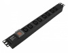 Hyperline SHE19-8IEC-S-IEC Блок розеток для 19" шкафов, горизонтальный, 8 розеток IEC320 C13, выключатель с подсветкой, без кабеля питания, входной ра