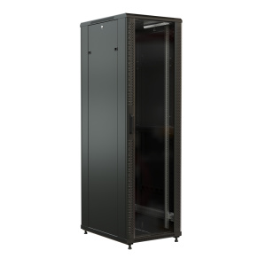 WRline WR-TT-4761-AS-RAL9004 Шкаф напольный 19-дюймовый, 47U, 2277х600х1000 мм (ВхШхГ), передняя стеклянная дверь со стальными перфорированными бокови
